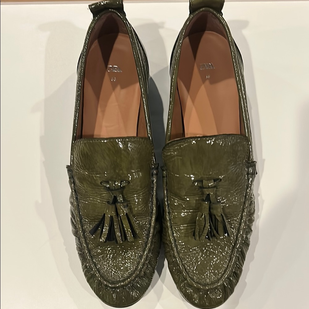 Olive Green Tassel Loafers